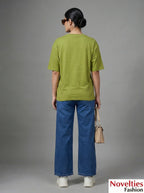 Drop Shoulder Crop T-Shirt - Olive Green