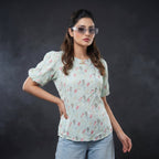 Mint Garden Puff Sleeve Top