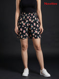 Black Floral Print Shorts