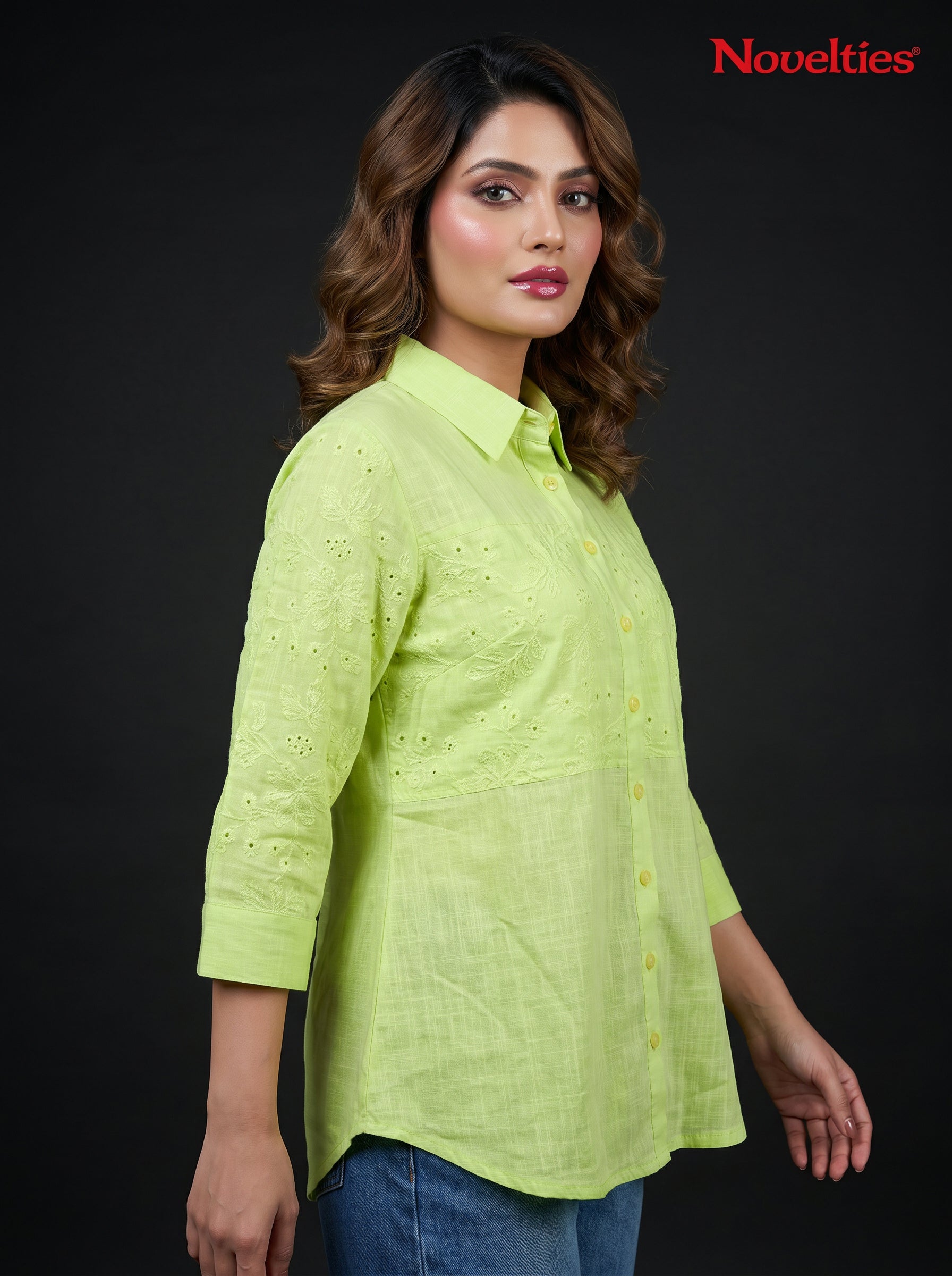 Schiffli Embroidered Chest Pocket Shirt