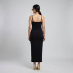 Black Double Strap Ruched Maxi Dress