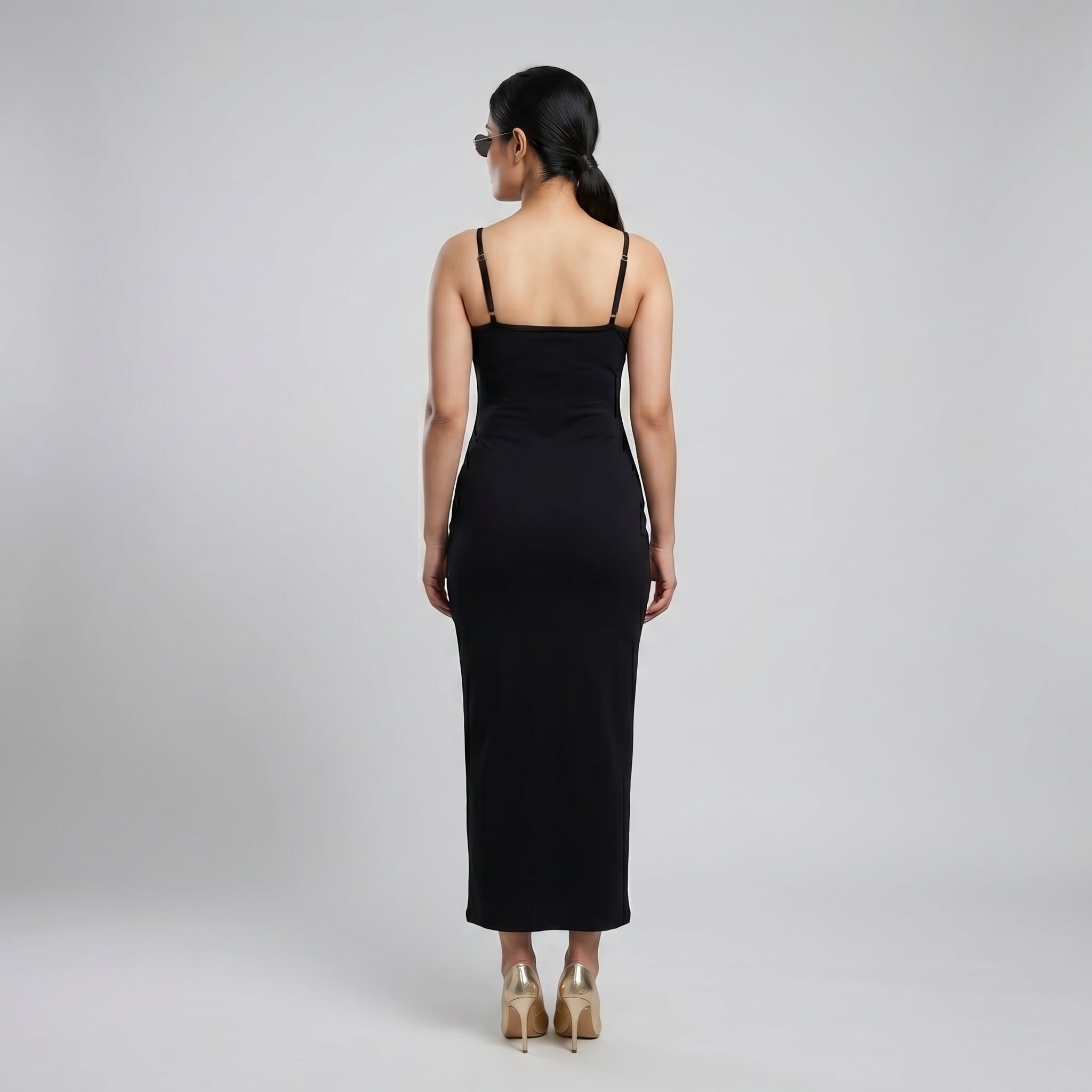 Black Double Strap Ruched Maxi Dress