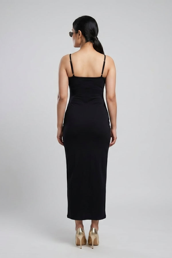 Black Double Strap Ruched Maxi Dress