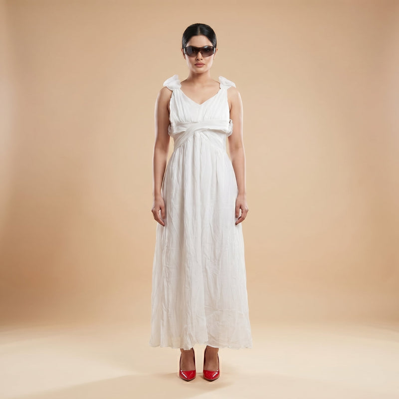 White Ruffle Back Maxi Dress