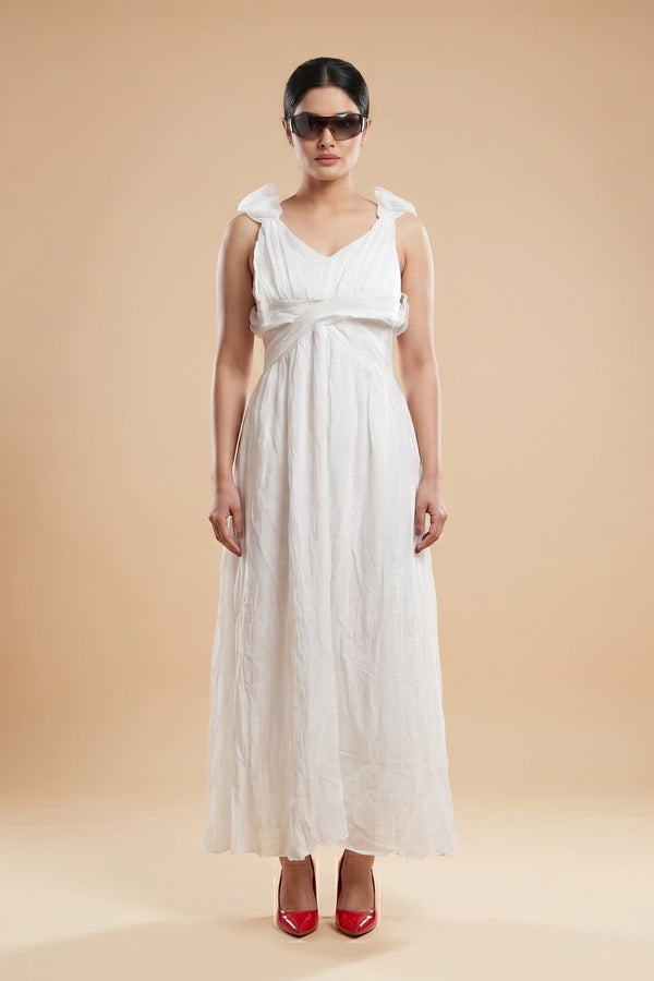 White Ruffle Back Maxi Dress