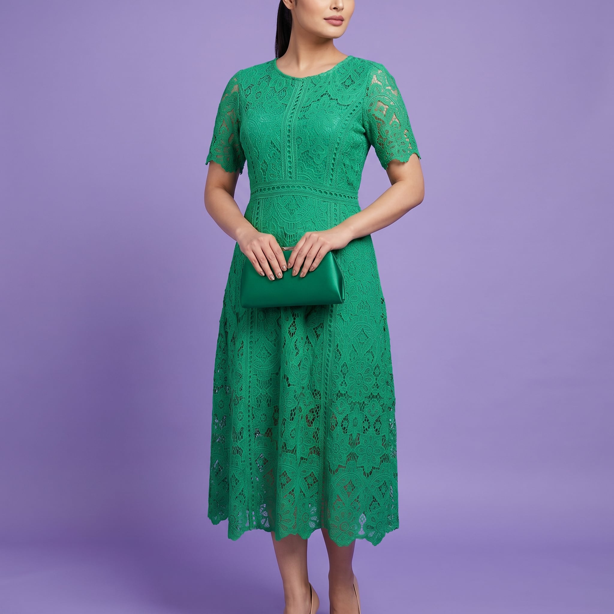 Emerald Green Floral Guipure Lace Midi Dress | Novelties Green Emerald Green Floral Guipure Lace Midi Dress | Novelties Green