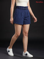 Navy Blue Belted Paperbag Shorts
