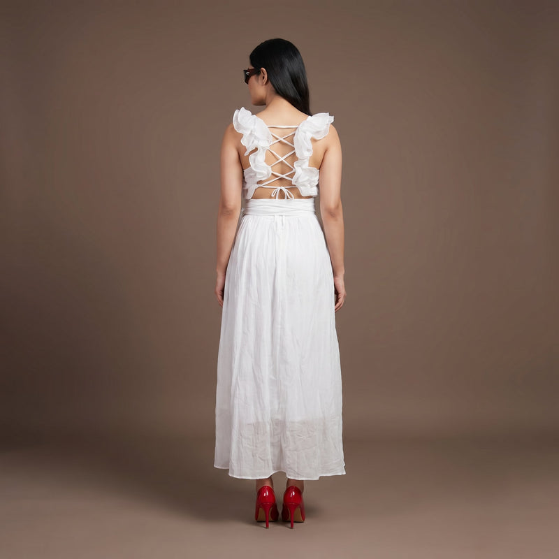 White Ruffle Back Maxi Dress