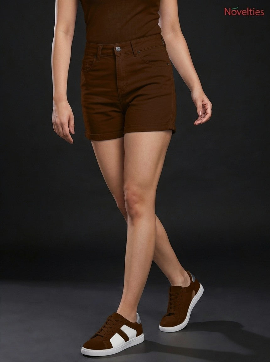 High-Rise Cuffed Denim Shorts