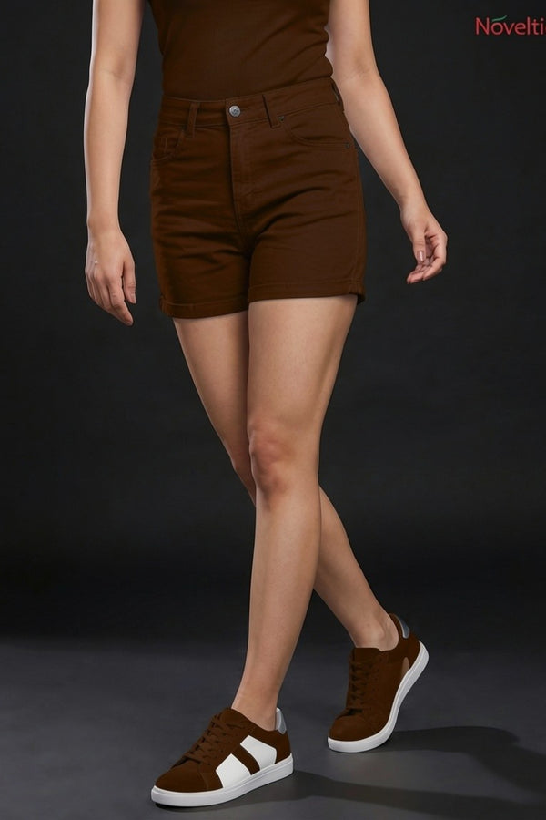 High-Rise Cuffed Denim Shorts