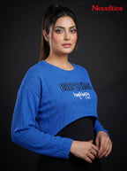 Royal Blue Textured Graphic Crop Sweatshirt