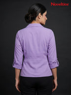 Wrap-Style Notch Lapel Top with Side Buckle
