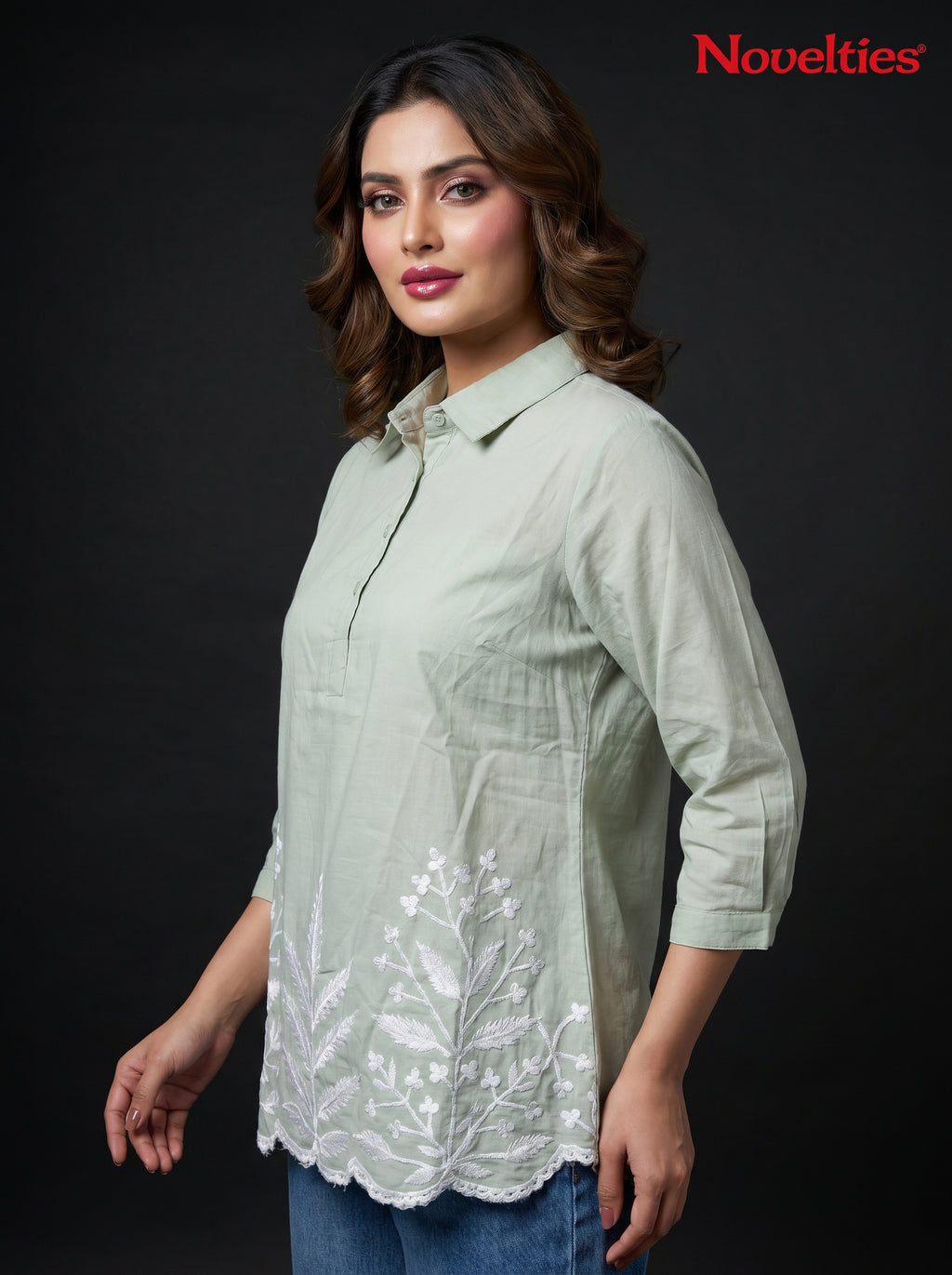 Botanical Embroidered Collar Top