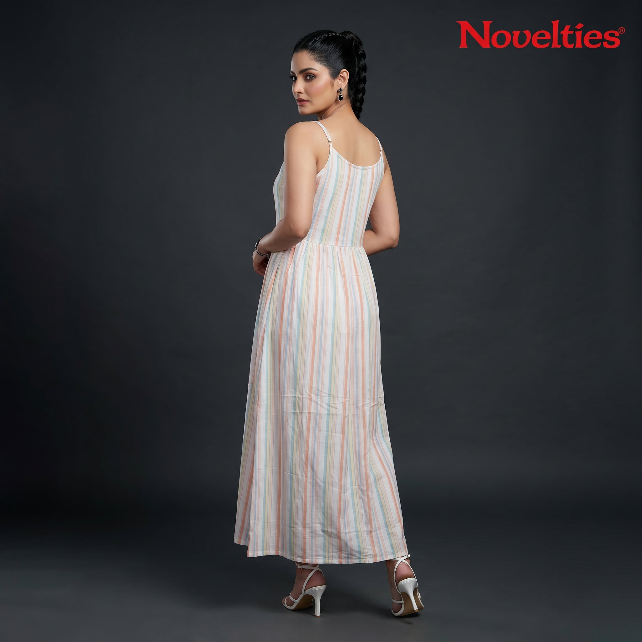 Pastel Stripe Strappy Maxi Dress