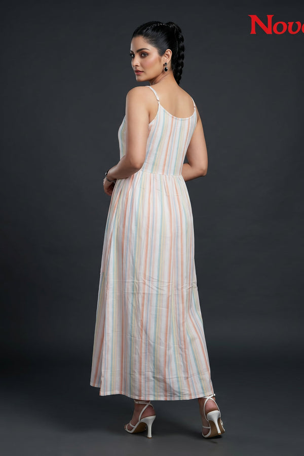Pastel Stripe Strappy Maxi Dress