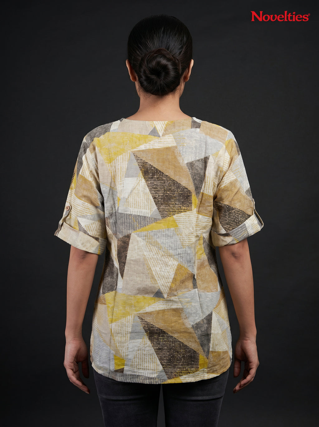 Abstract Geometric Print Mandarin Collar Shirt