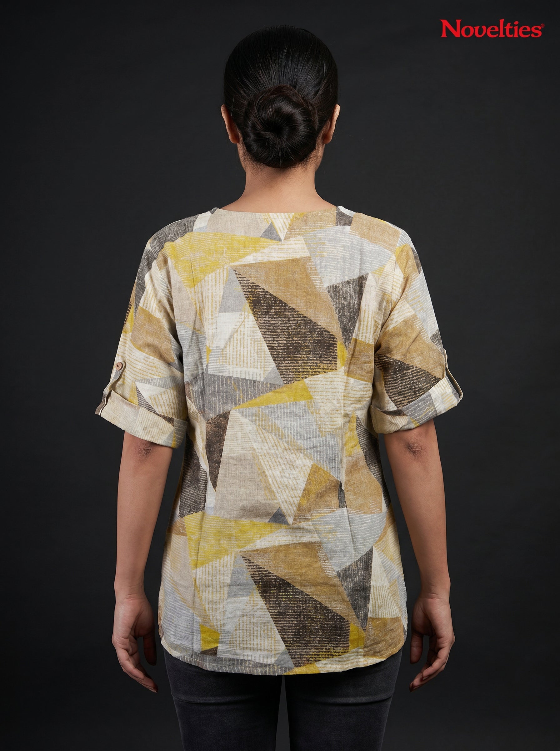 Abstract Geometric Print Mandarin Collar Shirt