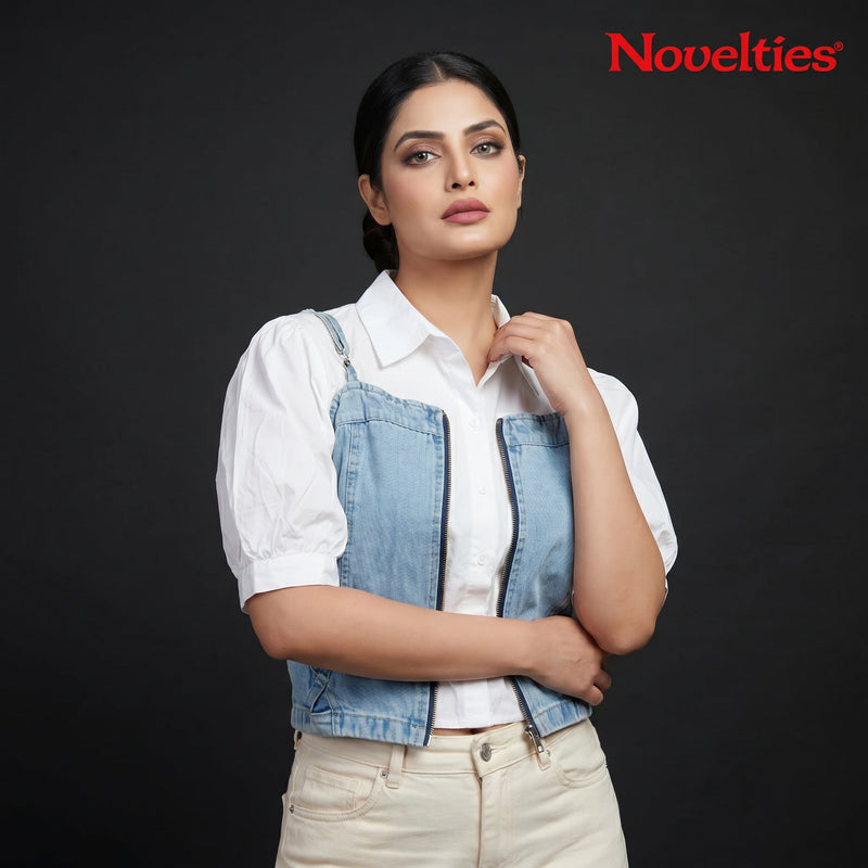 Denim Blue Zip-Front Corset Vest