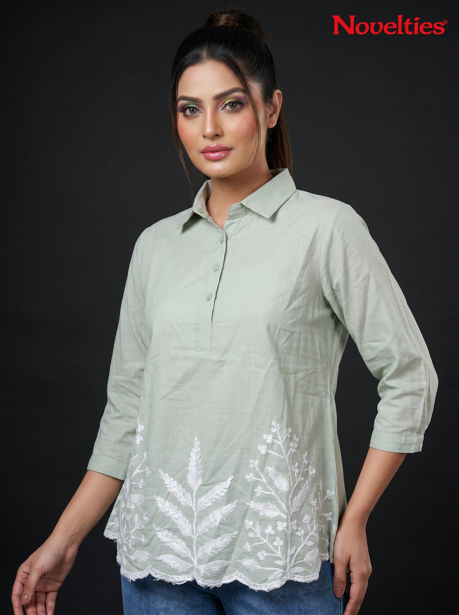 Botanical Embroidered Collar Top