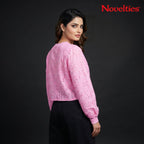 Pink Schiffli Eyelet Embroidered Puff Sleeve Crop Top