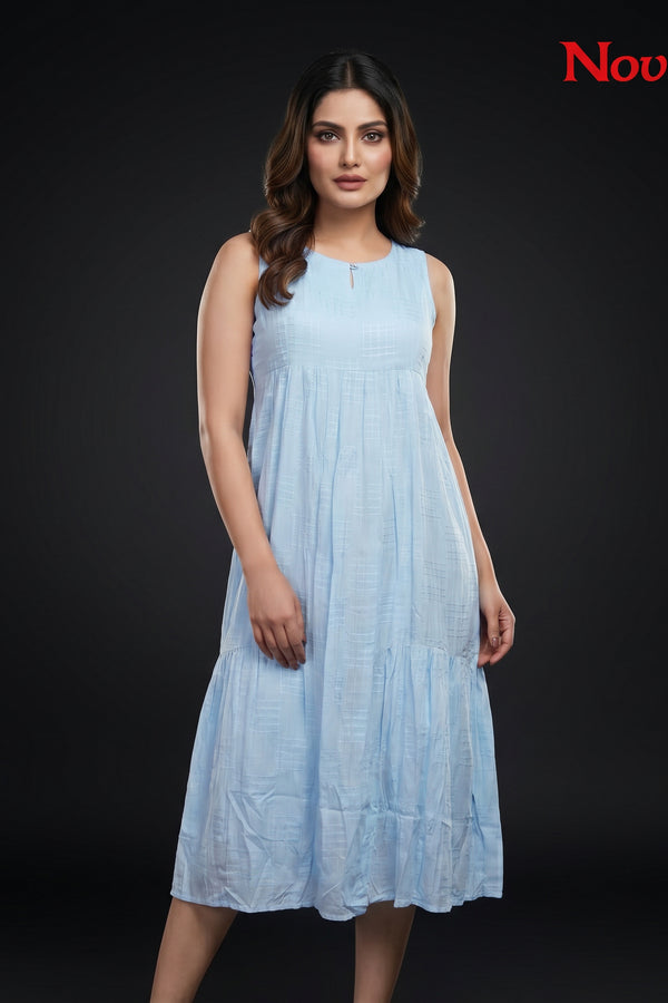 Powder Blue Sleeveless Empire Midi Dress