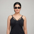 Black Double Strap Ruched Maxi Dress