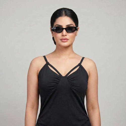 Black Double Strap Ruched Maxi Dress