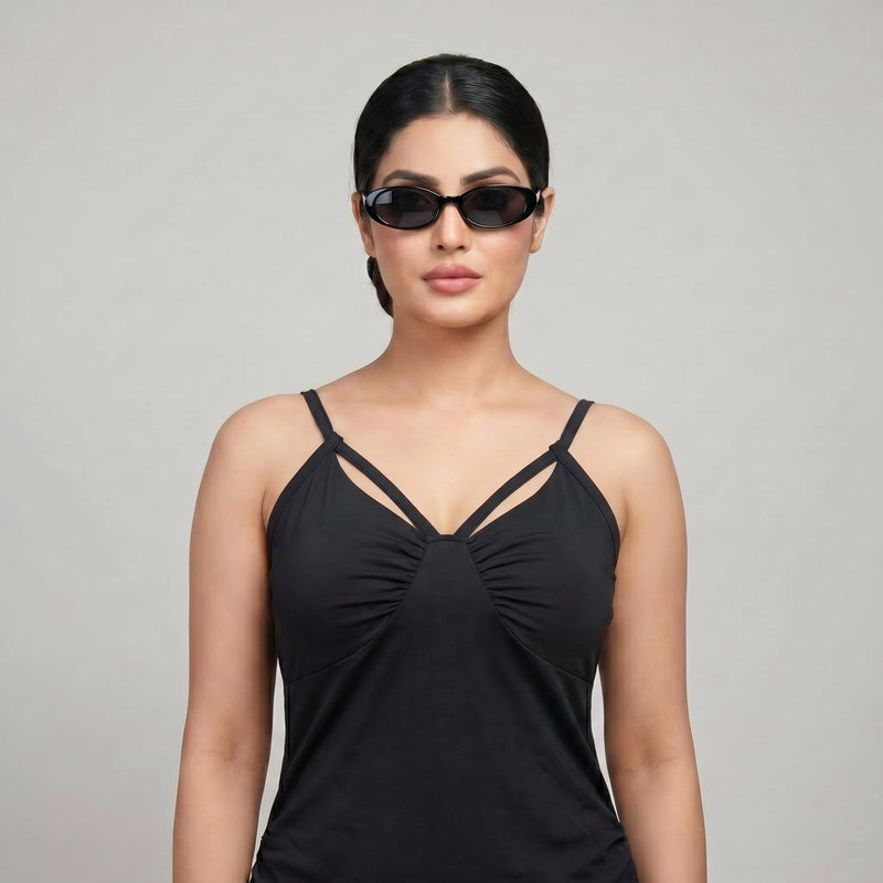 Black Double Strap Ruched Maxi Dress