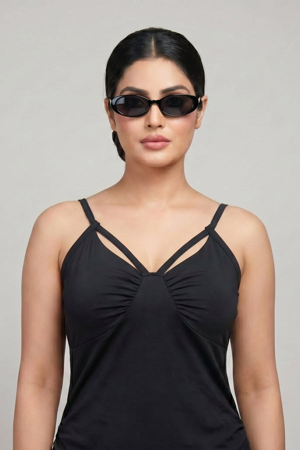 Black Double Strap Ruched Maxi Dress