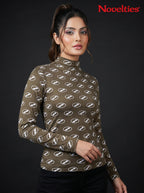 Oval Monogram All-Over Print Mock Neck Top