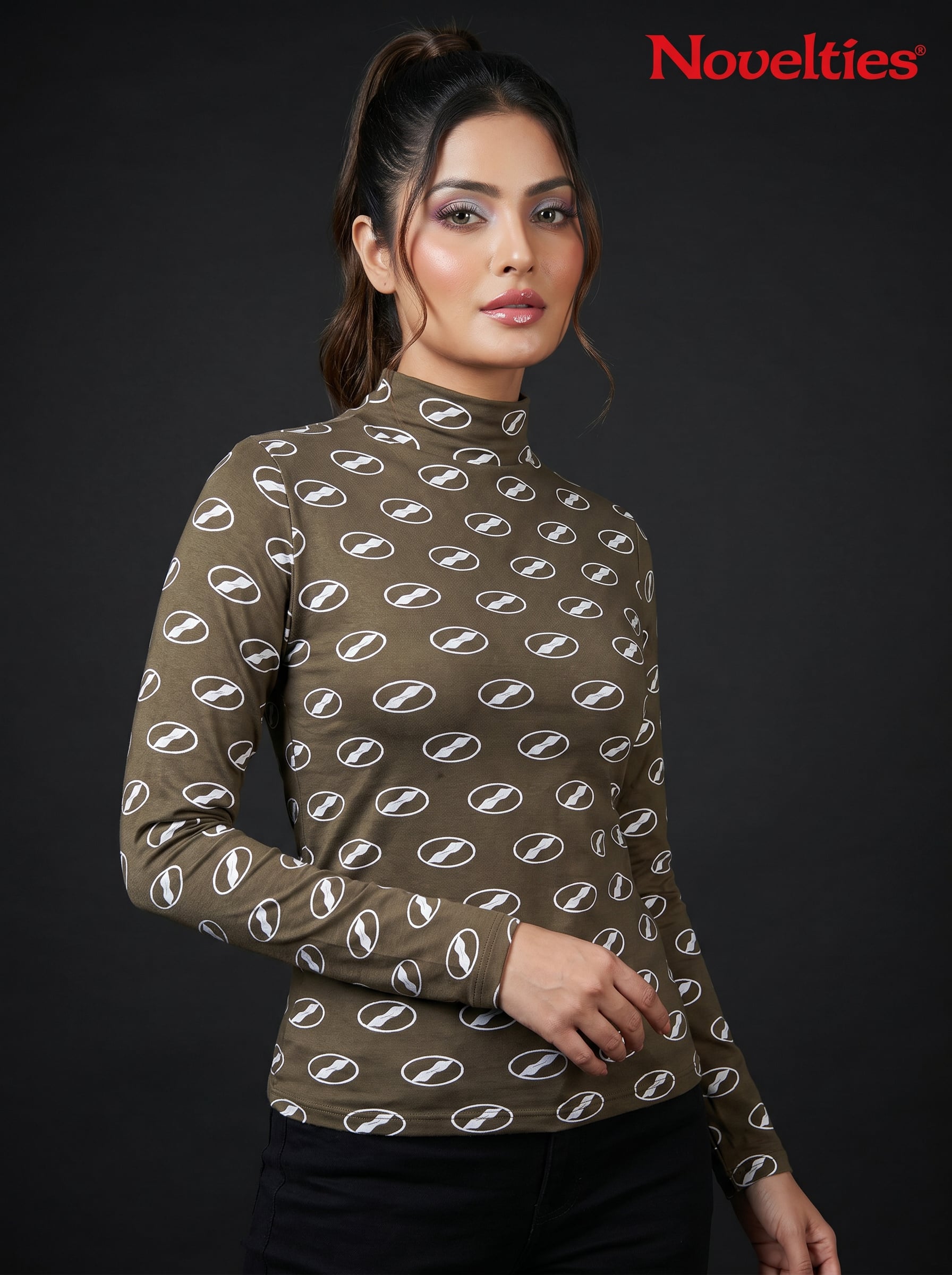 Oval Monogram All-Over Print Mock Neck Top