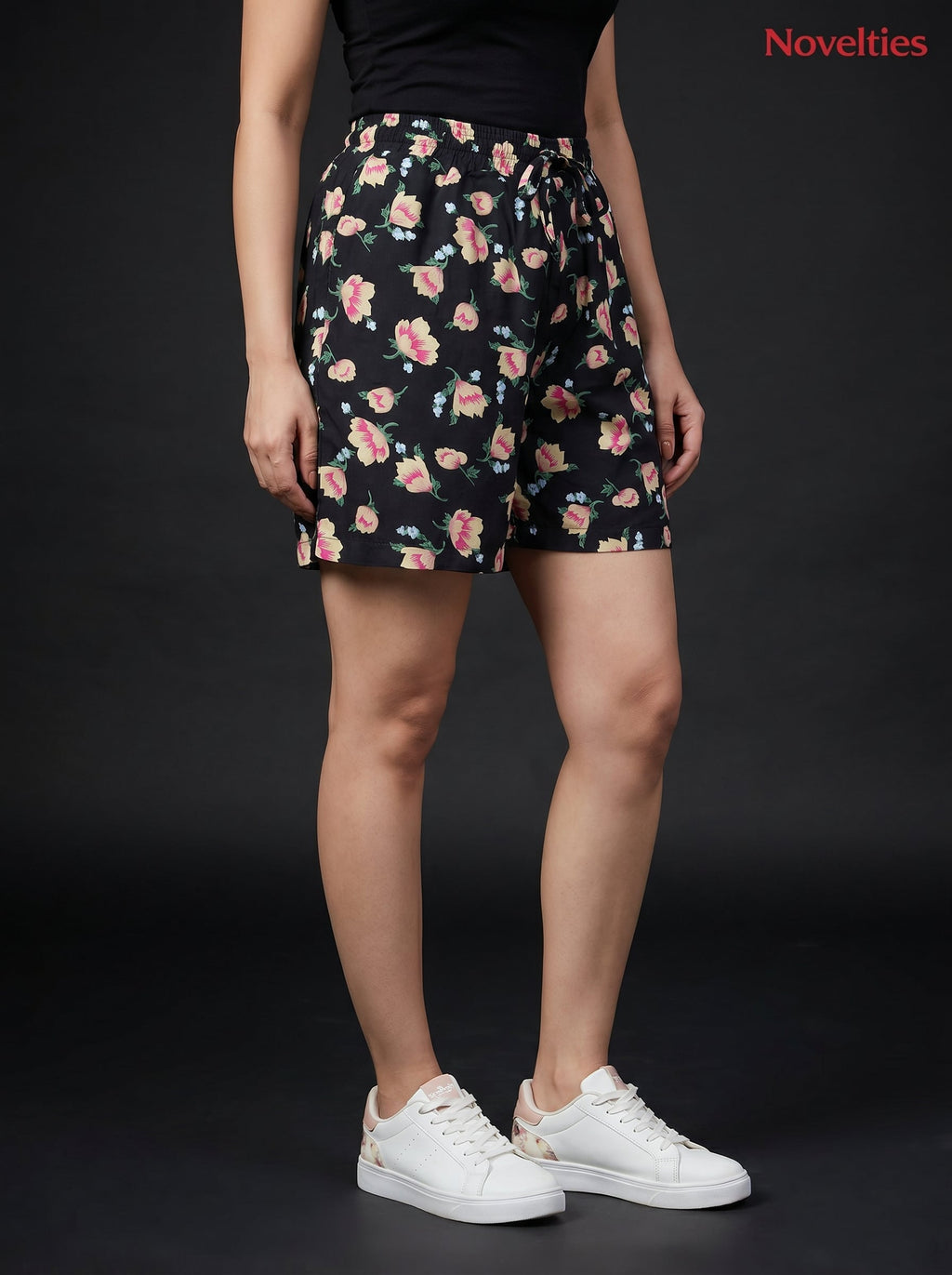 Black Floral Print Shorts
