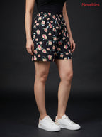 Black Floral Print Shorts