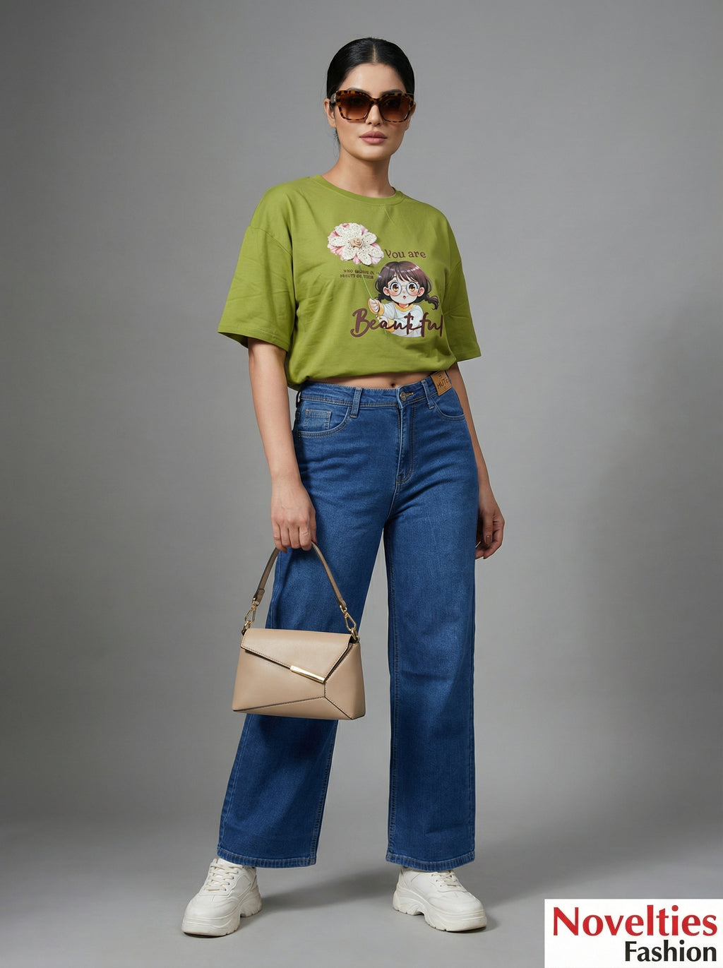 Drop Shoulder Crop T-Shirt - Olive Green