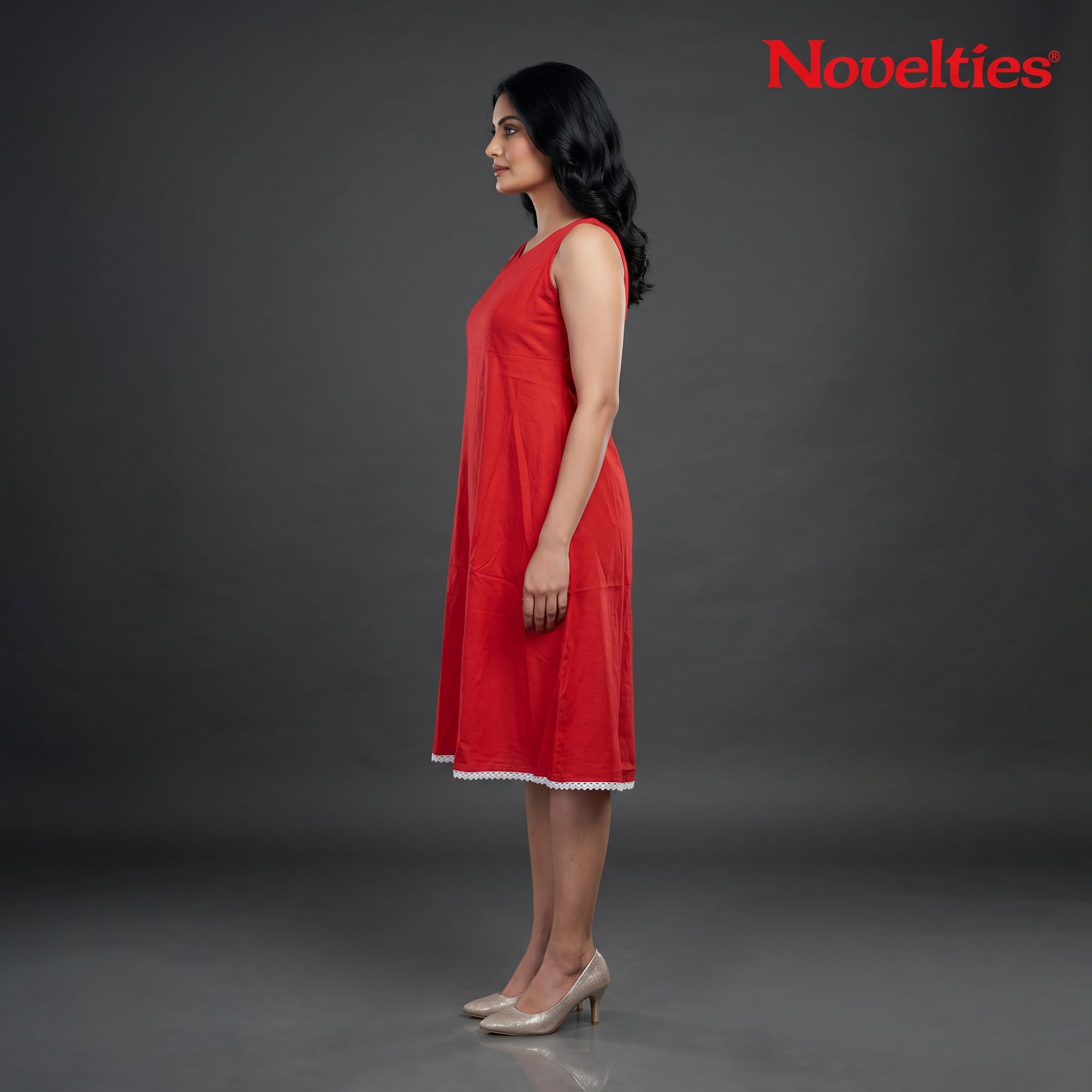 Cherry Red Sleeveless A-Line Midi Dress