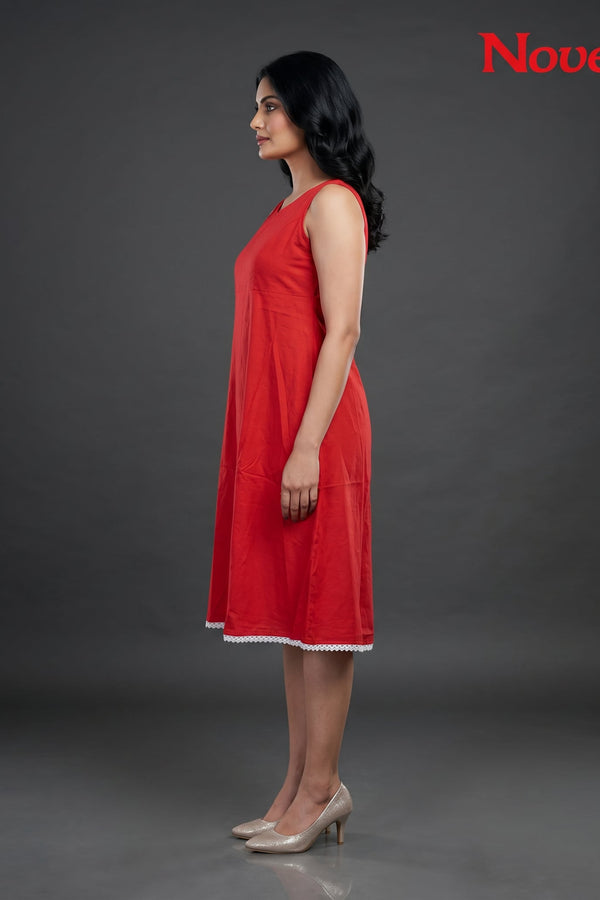 Cherry Red Sleeveless A-Line Midi Dress