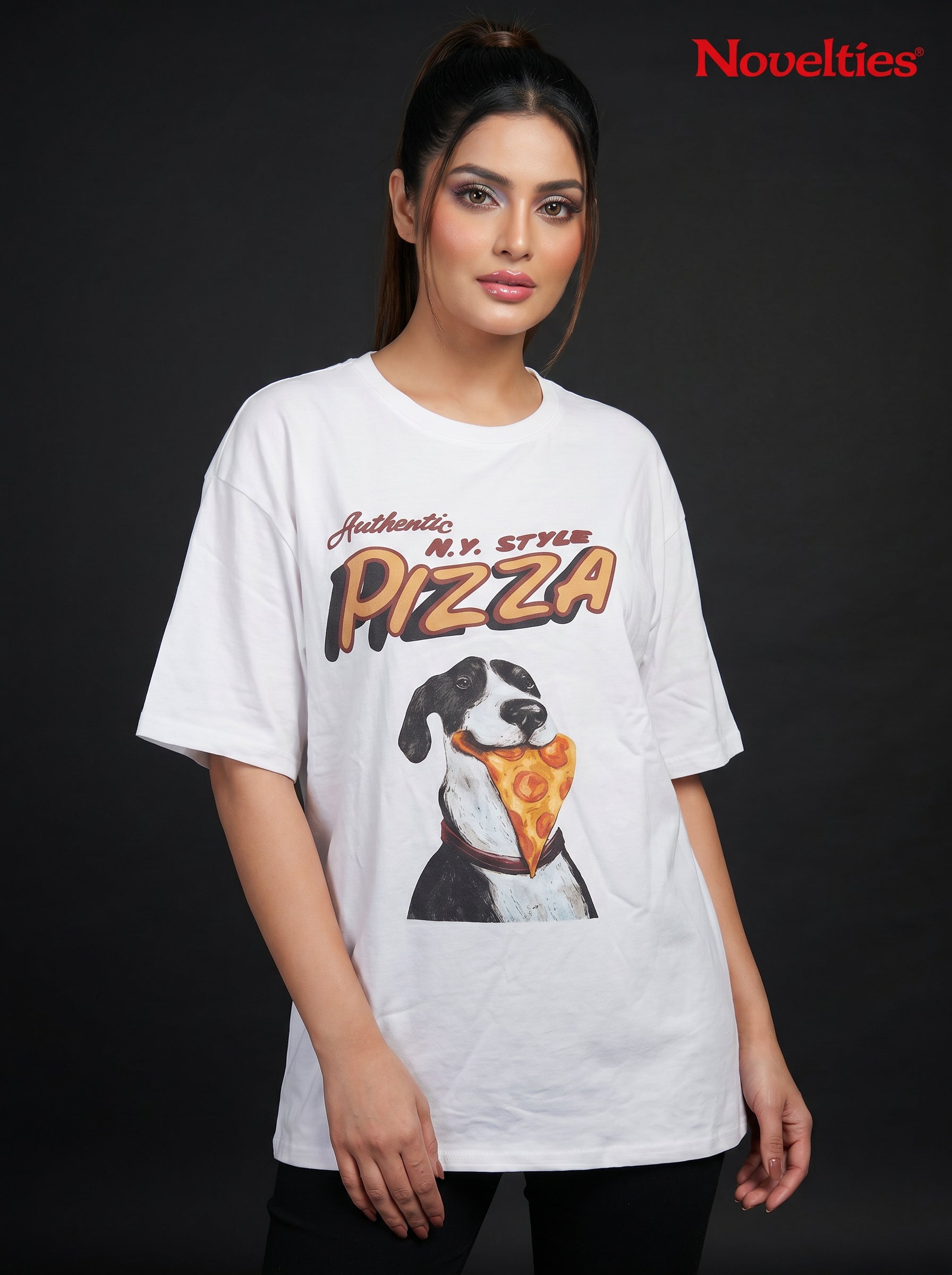 Authentic N.Y. Style Pizza Dog Graphic Oversized T-Shirt