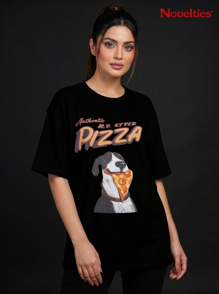 Authentic N.Y. Style Pizza Dog Graphic Oversized T-Shirt