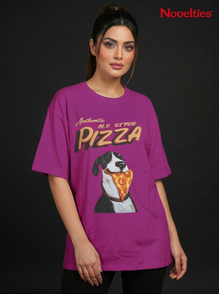 Authentic N.Y. Style Pizza Dog Graphic Oversized T-Shirt