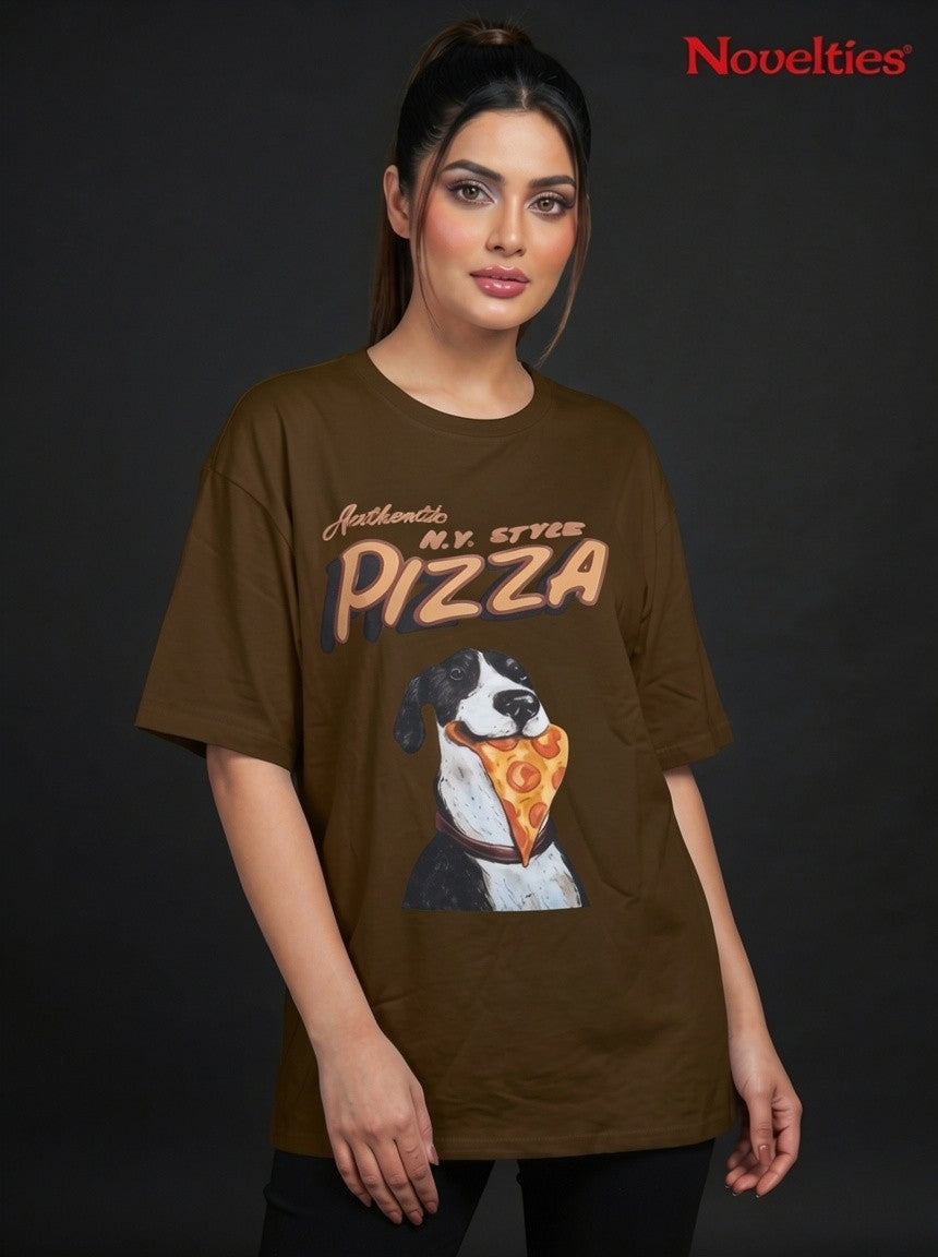 Authentic N.Y. Style Pizza Dog Graphic Oversized T-Shirt