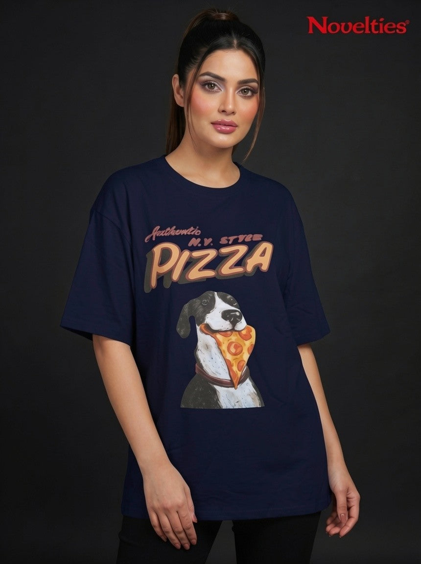Authentic N.Y. Style Pizza Dog Graphic Oversized T-Shirt
