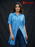 Blue Peacock Print Cotton Shirt Tunic
