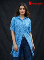 Blue Peacock Print Cotton Shirt Tunic