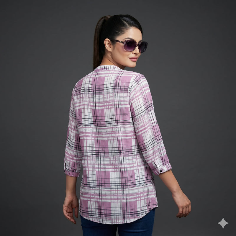 Lavender Plaid Chiffon Top