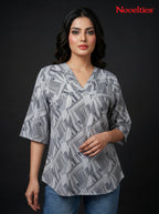 Abstract Geo-Print Relaxed V-Neck Top