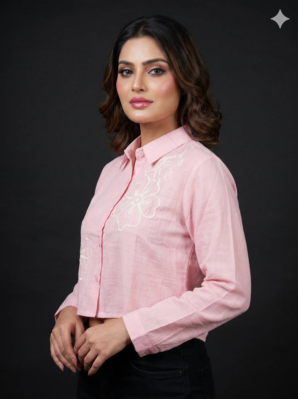 Floral Appliqué Cropped Shirt