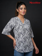 Abstract Geo-Print Relaxed V-Neck Top