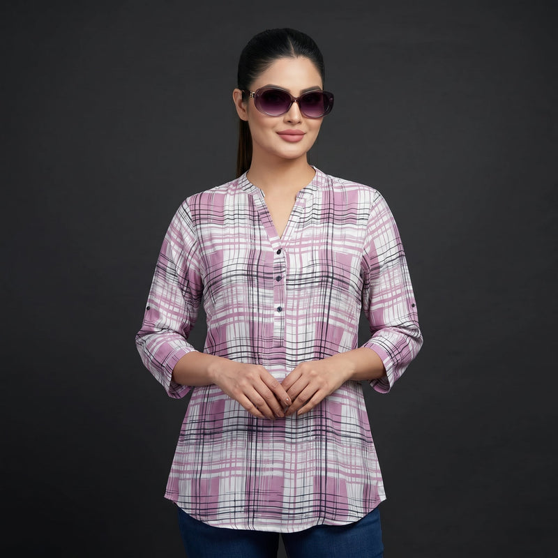 Lavender Plaid Chiffon Top