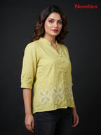 Cutwork Floral Hem Mandarin Collar Shirt