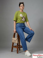 Drop Shoulder Crop T-Shirt - Olive Green